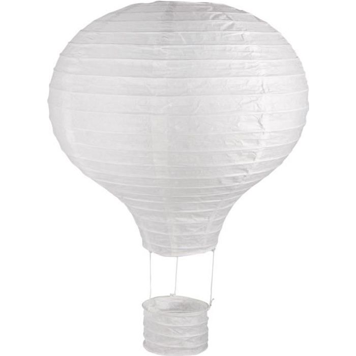 lampion de papier montgolfière, 30cm ø, blanc, 40cm, av. châssis métallique, sct 1pces