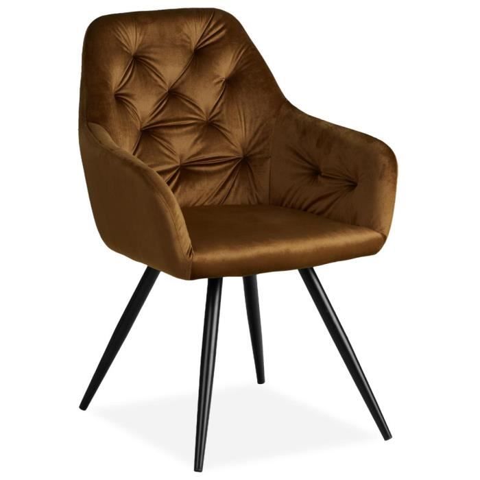 chaise salle à manger velours marron - homestyle4u - design moderne - avec accoudoirs - style scandinave - métal