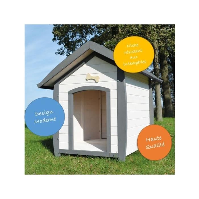 Niche Chien en bois moderne de haute qualité BELLA 223 Taille XL 97 x 111 x 108 cm - Blanc - Extérieur