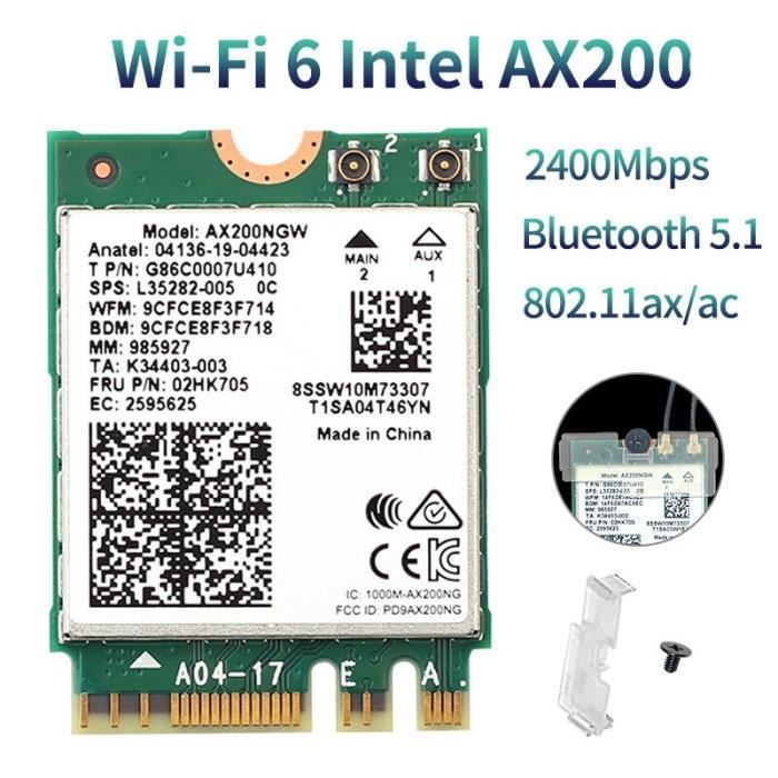 Carte WiFi 6 AX201NGW M.2 CNVio2 Bluetooth 5.0 - 2400Mbps Double Bande 2.4G/5G - Adaptateur Réseau Gigabit Pour Windows 10 64 Bits