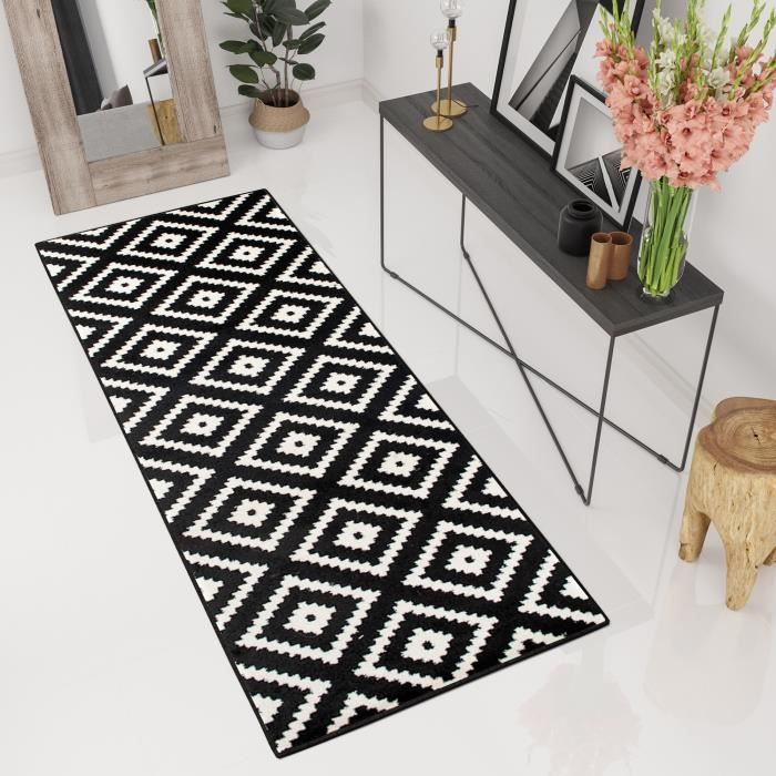 Tapis De Cuisine Antidérapant Motif "Coffee Macchiato" - Gris/blanc/noir, Lavable Machine, Polyester 80x200 Cm