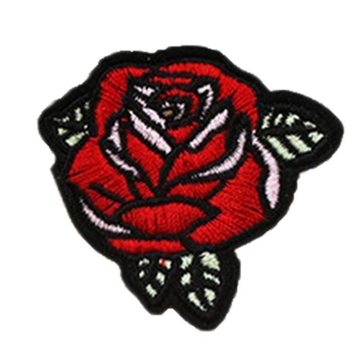 Ecusson brodé thermocollant Rose rouge embroidered patch iron on 6,5 x 7,5 cm