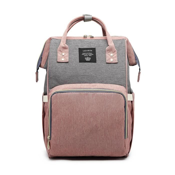 Sac A Dos Lequeen Sacs A Couches Mode Bebe Sac Poussette Sac A Couches Etanche Bebe Sacs Pour Maman Sac A Dos Pour Type Pink Gray Achat Vente Sac A Dos