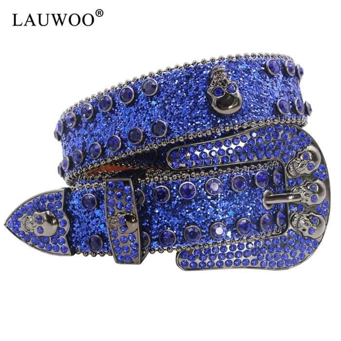 Ceinture Western West Star Texas - Strass Rouge Et Concho - Cuir Noir - Taille M (pour Pantalon 30)