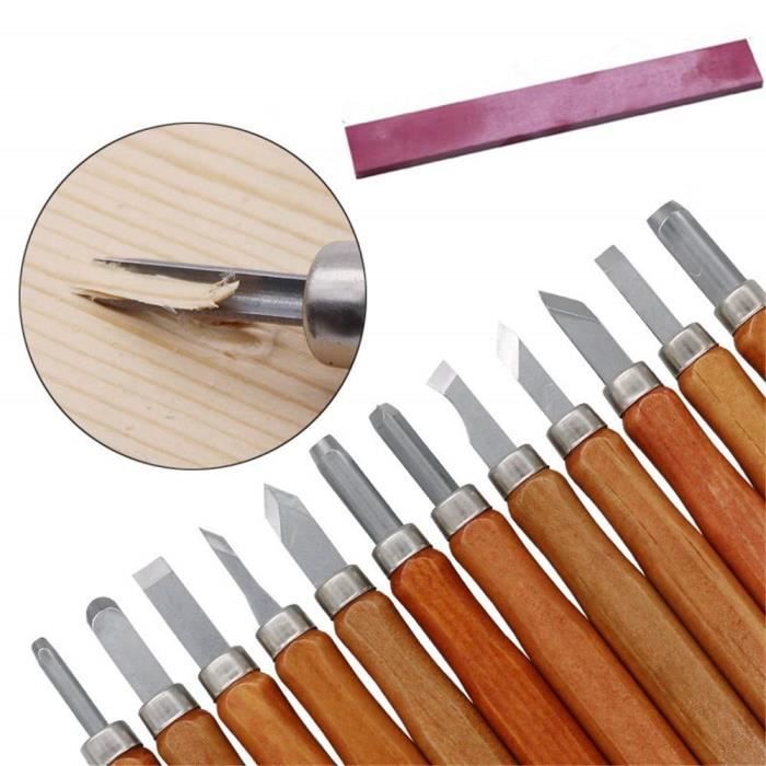 Sculpture sur Bois Crochet couteau 3 couteaux bois outils de sculpture avec set de haute acier au manganèse