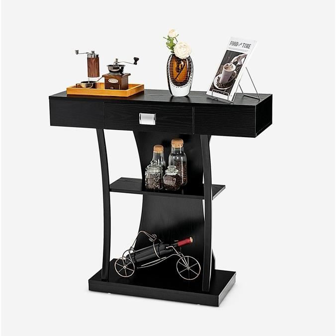 DREAMADE Table Console Entrée en Bois avec 3 Étagères un Tiroir Dispositif Anti-basculement pour Entrée Couloir et Salon Noir