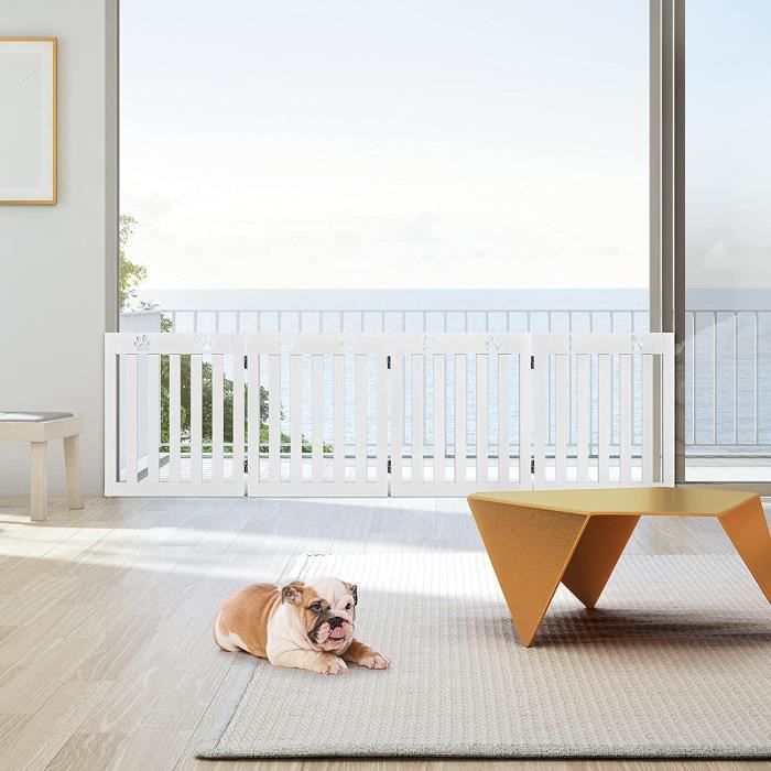 Meilleurs prix pour GOPLUS Barrière Pliable pour Chien, Grille Pivotante par Charnière à 360 °Barrière de Sécurité pour Animaux, 4 Panneaux-Blanc