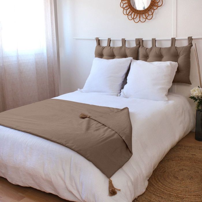 Edredon Panama avec pompons en jute Taupe 90x190 cm
