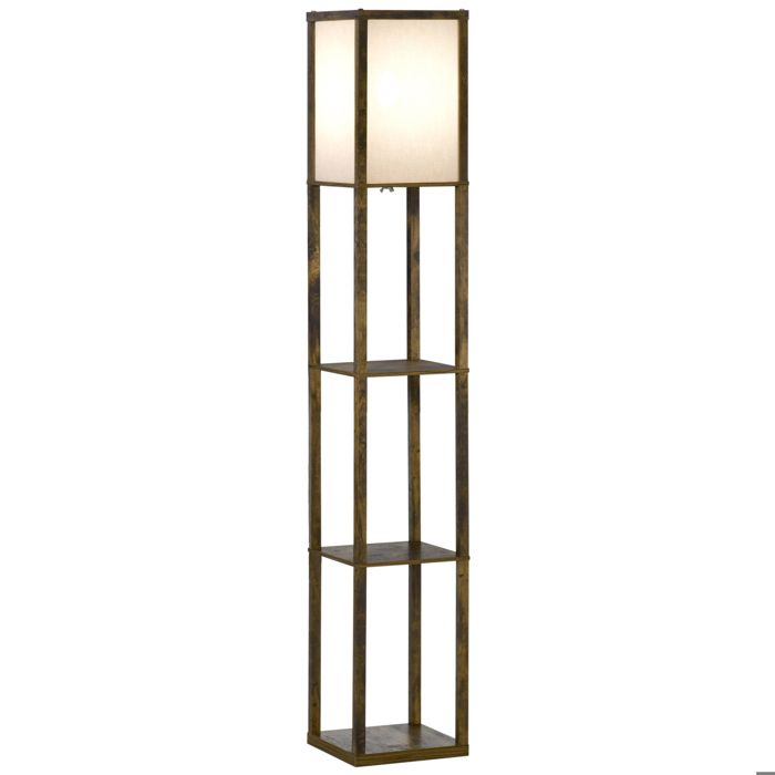 Lampadaire étagère - lampe - HOMCOM - 3 étagères 4 niveaux rangement salon bureau décoration - MDF - 26x26x160cm - marron