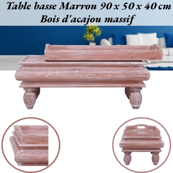SIB Table basse Marron 90 x 50 x 40 cm Avec un plateau bois d'acajou ...