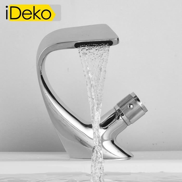 IDeko® Robinet de lavabo mitigeur salle de bain Mono cascade Nouveau collection en laiton chrom cartouche céramique