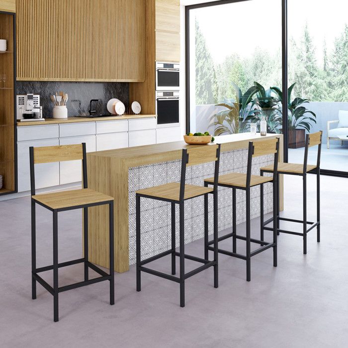 IDMARKET Lot de 4 tabourets de bar DETROIT avec dossier chaise de cuisine design industriel IDMARKET Lot de 4 tabourets de bar DETROIT avec dossier chaise de cuisine design industriel