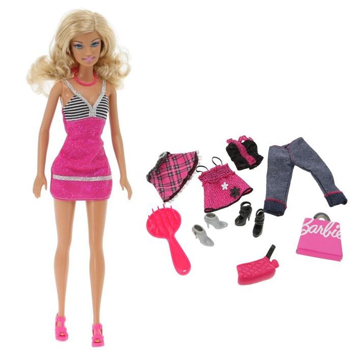Coffret 2 Habits Barbie : Jupe Et Haut Bleu + Robe Violet Et Veste Rose +  Accessoires - Tenue Ville - Vetement Poupee - Cdiscount Jeux - Jouets