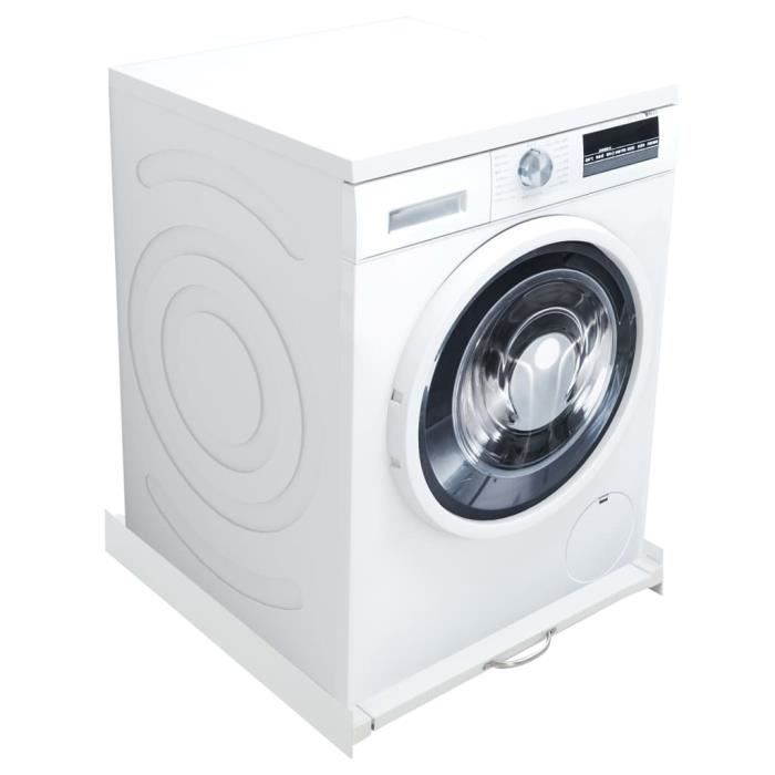 Cadre de superposition pour lave-linge et sèche-linge en acier blanc avec  une étagère coulissante
