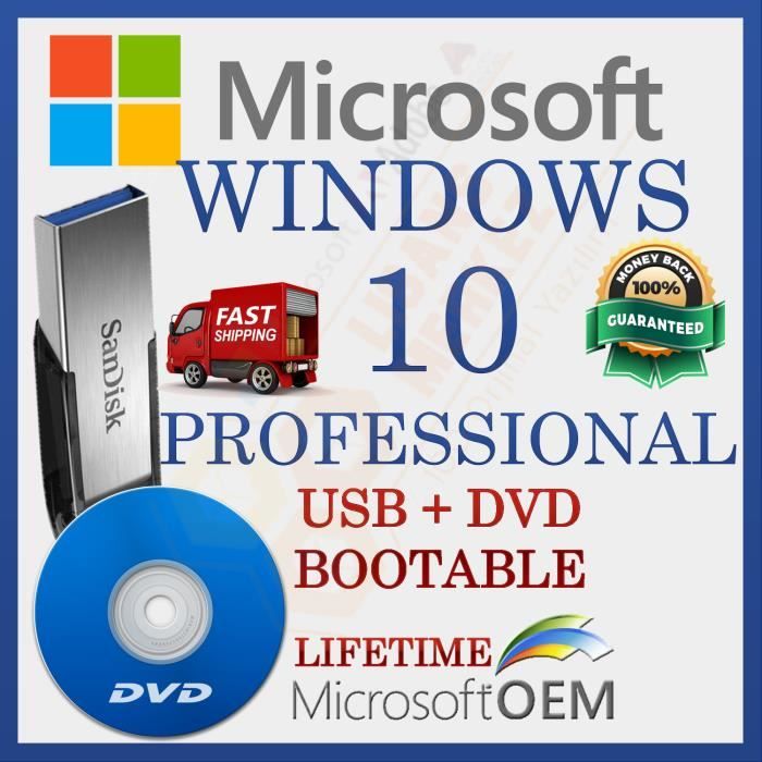 Windows 10 Professionnel DVD 64 bits - Cdiscount Informatique