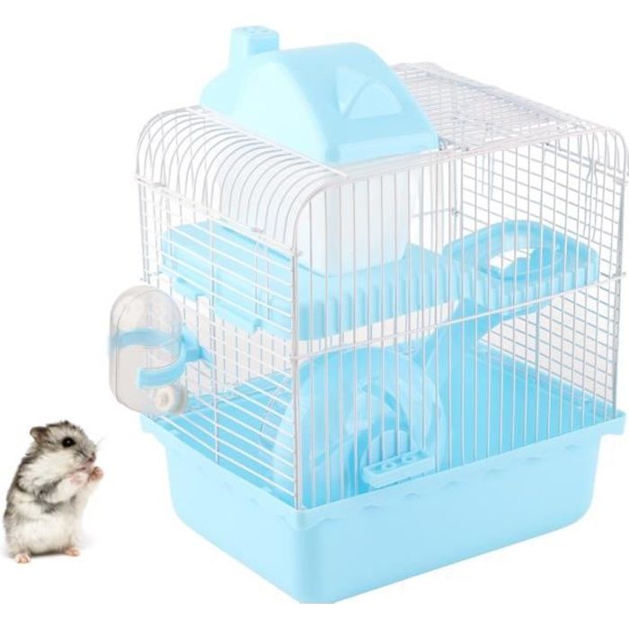 mothinessto cage de hamster cage à hamster à 2 niveaux, grand espace, conception à châssis haut, cage animalerie jouet bleu