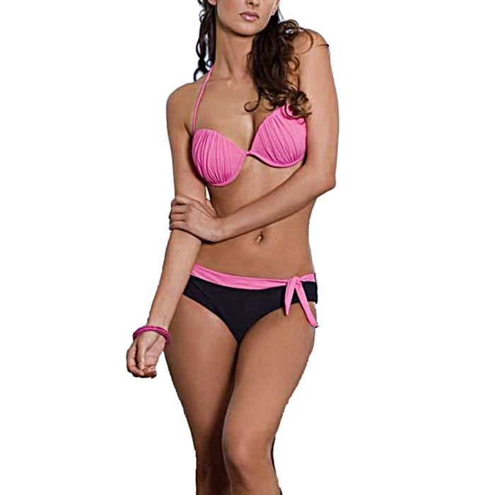 Maillot de Bain Femme 2 Pieces Bikini Coque Boxer Rose Cdiscount Pret a Porter