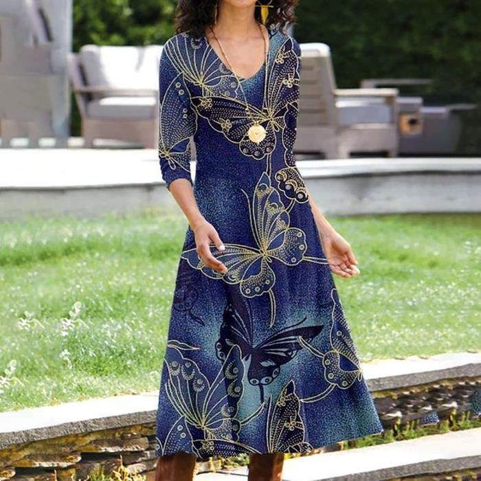 Robe imprimée bleue on sale