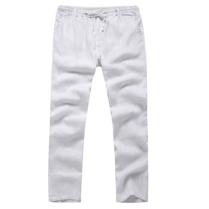 Pantalon homme grande taille pantalon d contract Lin Ceinture