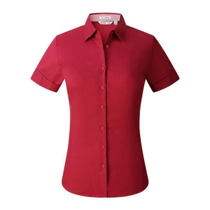 Chemise Femme Business Slim Manches Courtes Été Respirante en Coton pour  Occasions formelles Rouge