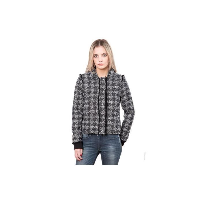 Veste Femme Elle Noir LE TEMPS DES CERISES Couture Pied de poule Boutons pression en metal Noir Cdiscount Pret a Porter