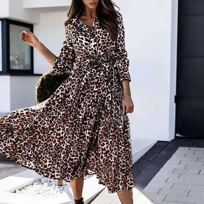 Mode sexy robe longue imprim e col montant robe l opard simple