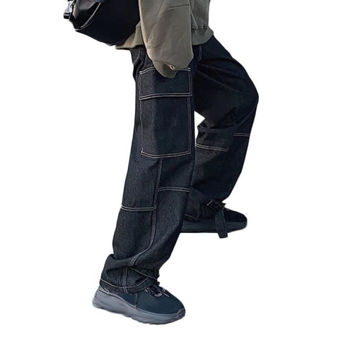 Pantalon Jean Homme Coupe Décontractée - Taille élastique, Poches Zippées, Style Cargo Vintage