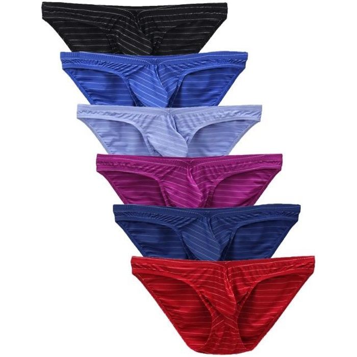 Slip Pour Homme taille basse à rayures de couleur de mode érotique 6PC