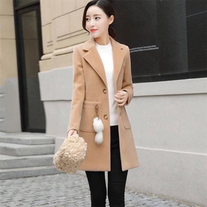 Manteau Nouveau 2020 melanges laine pardessus femme manteau automne hiver manteaux et vestes femmes grande taille Type khaki Blanc Cdiscount Pret a Porter