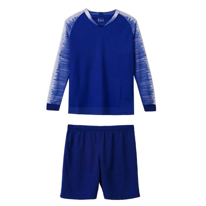 ensemble de sport maillot de football manches longues et short 7-14 ans bleu - yizyif