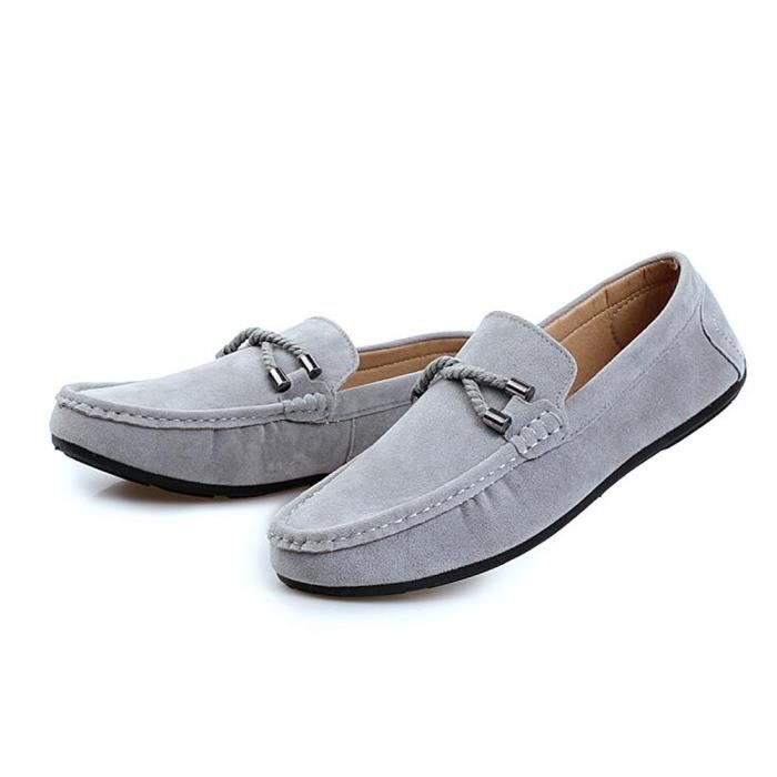 Mocassin Homme en Cuir Su d Gris Chaussures Homme de Loisirs