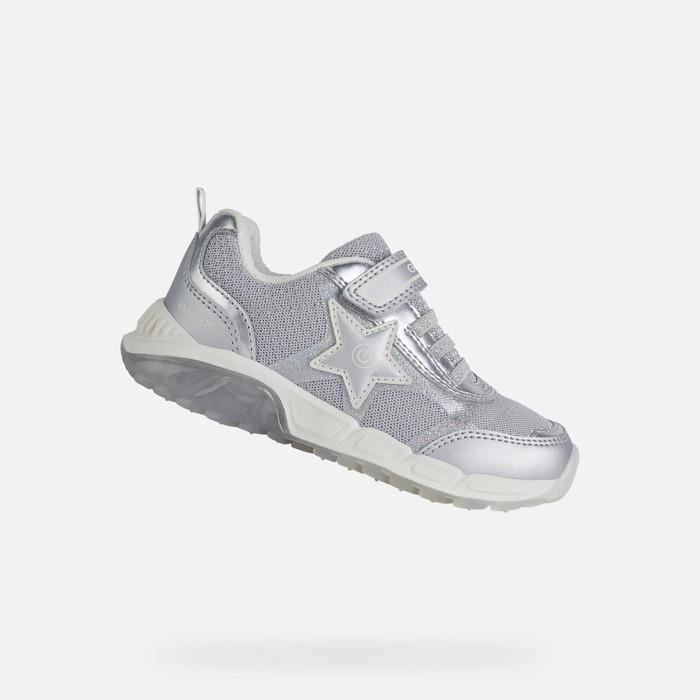 Geox Baskets - GEOX - Tennis J SPAZIALE - Fille - Gris - Argent - Synthétique - Lacets - Plat