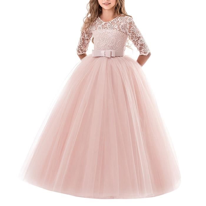 Robe Dentelle Fleurie Manches 3/4 - Pour Mariage, Communion, Soirée - Taille 2-14 Ans - Multi-couleurs