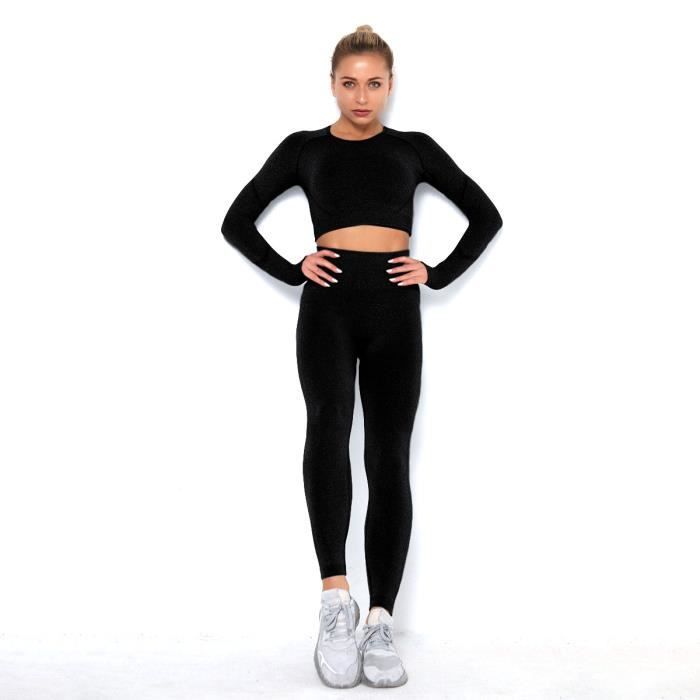 Ensemble d'entraînement de sport pour femmes Noir Manches