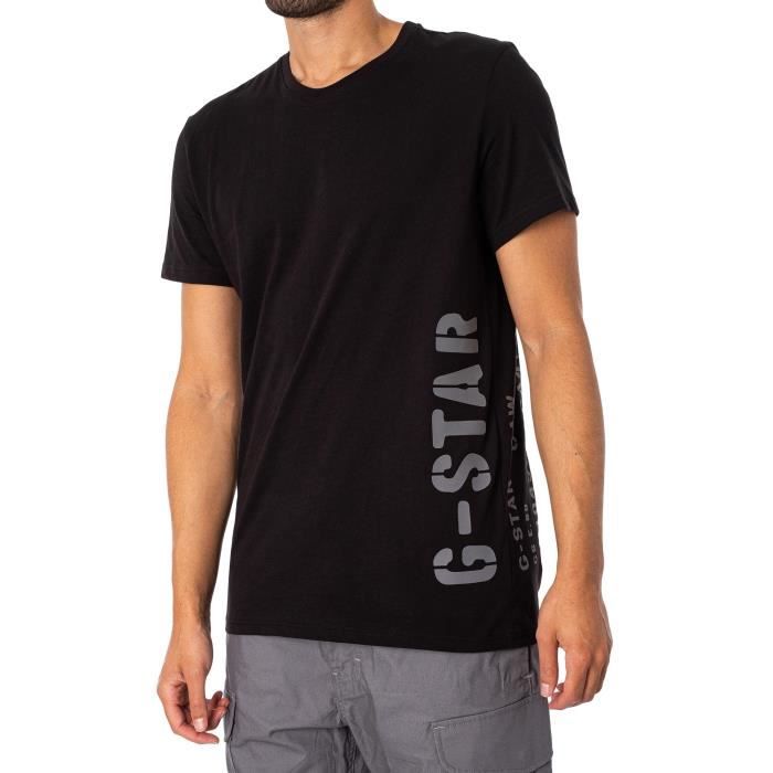 G Star RAW Pour des hommes T shirt pochoir lat ral Noir Noir