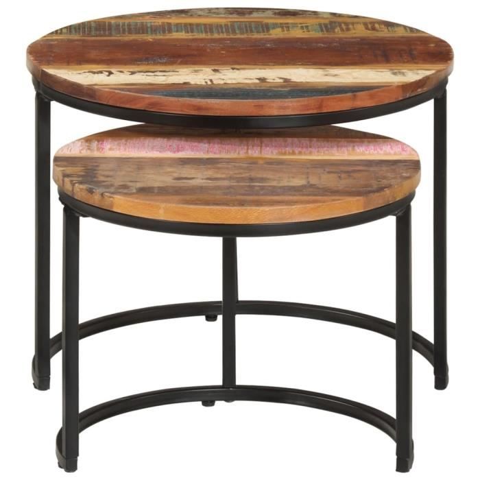 tables gigognes en bois de récupération massif - omabeta - m17839 - rond - contemporain - design