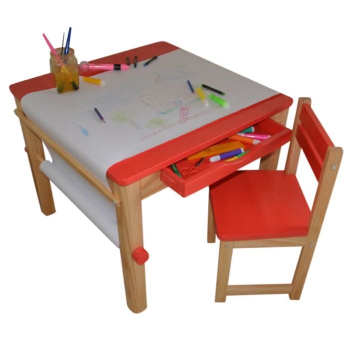 Ensemble table et 1 chaise pour enfant en bois coloris rouge - Cdiscount Pu?�riculture & Eveil b?�b?�