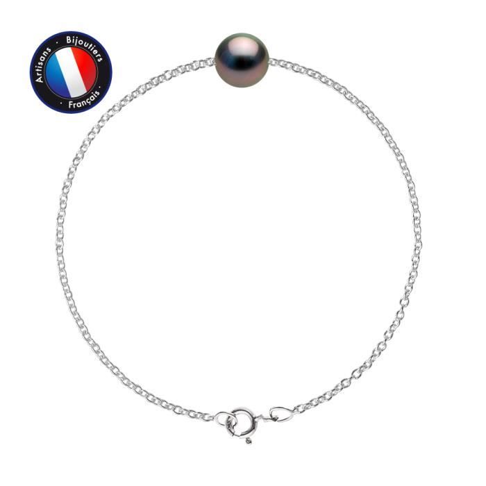 Bracelet - PERLINEA - Véritable Perle de Culture de Tahiti 9-10 mm - Argent 925 - Femme - 18 cm
