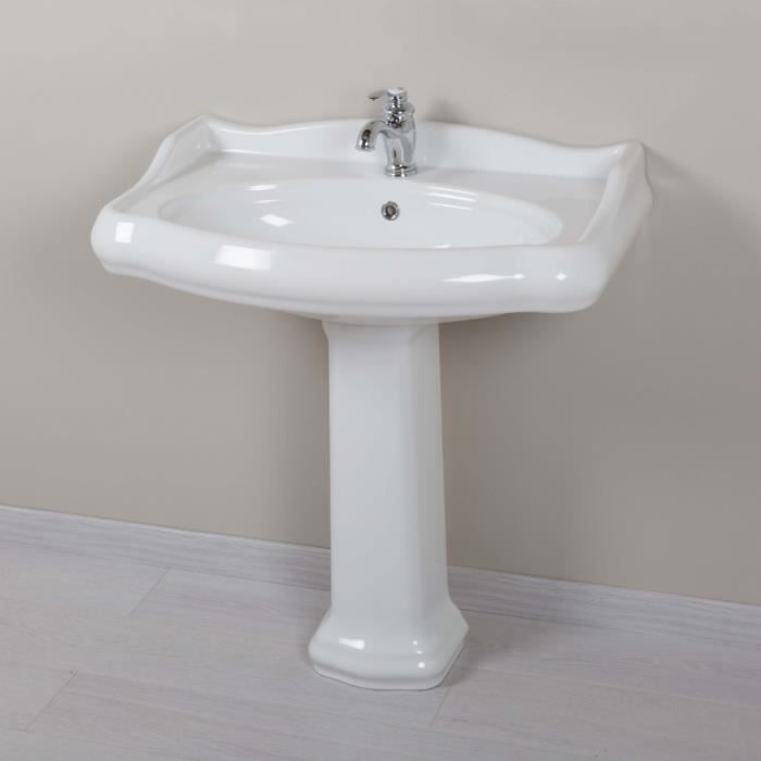 Vasque Double Robinet 80 Cm Lavabo Colonne Retro 80 Cm En Ceramique Blanc Achat Vente