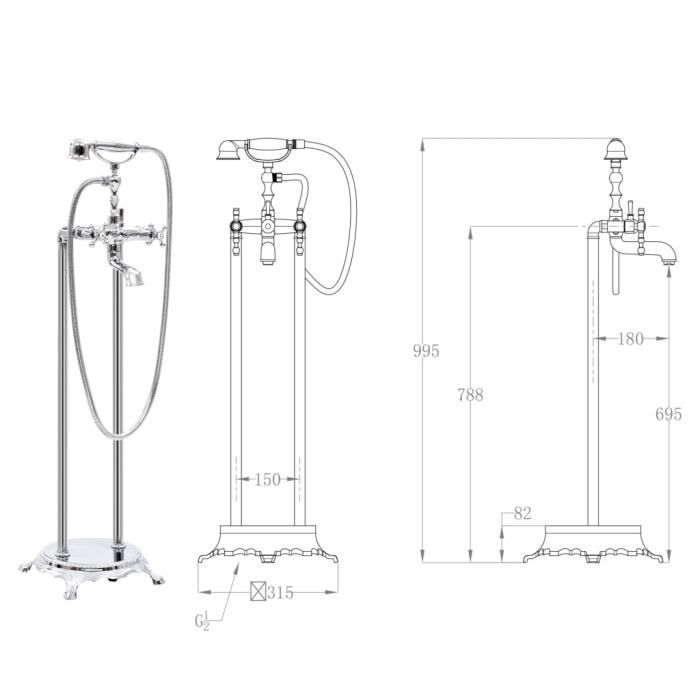 Robinet mitigeur de baignoire sur pied BAGNO acier brossé