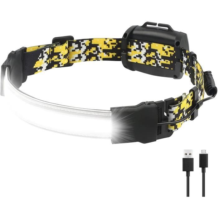 Lampe Frontale LED Rechargeable USB-C - Faisceau Large 230°, étanche IPX4, Détection Mouvement, Pour Camping Rando Pêche