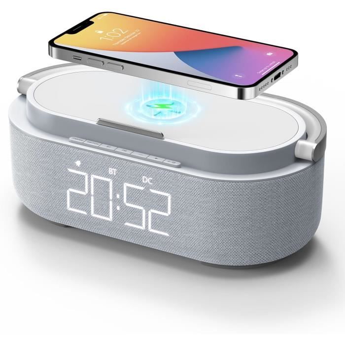 Réveil Digital COLSUR Avec Chargeur Sans Fil 15W - Enceinte Bluetooth, Radio FM, Lampe LED, Support Téléphone