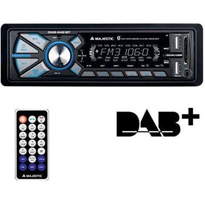 Majestic DAB-442 BT Autoradio RDS FM stéréo/Dab+ PLL, Bluetooth, Double USB, entrées SD/AUX-in, 180 W (45 W x 4 ch), Noir