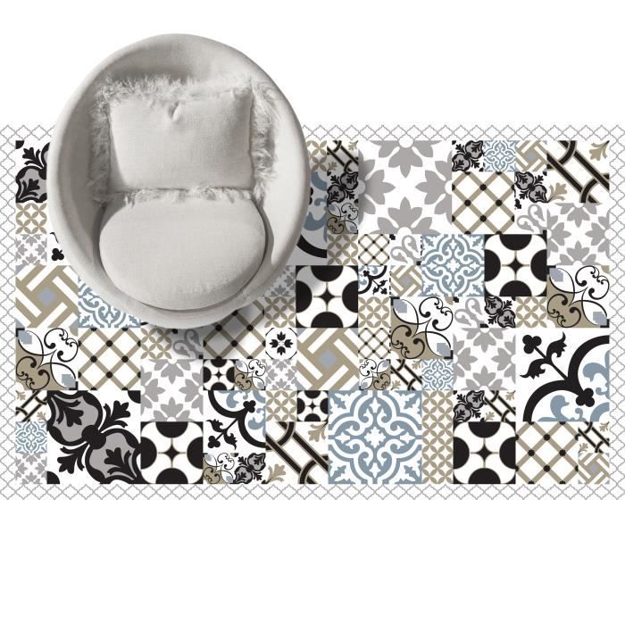 Tapis Vinyl Carreaux De Ciment 120x200 Tapis Noir Et Taupe Achat Vente Pas Cher