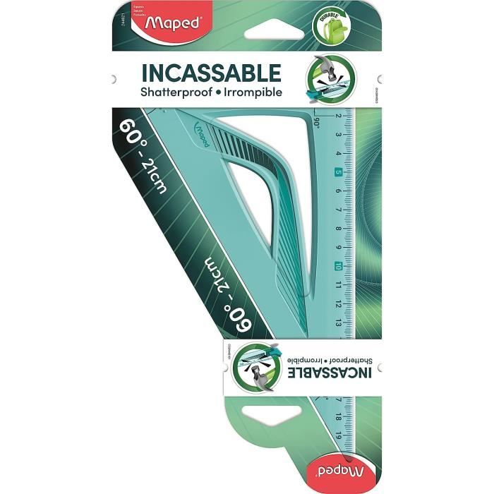 Équerre Incassable Maped Flex - 21 Cm Avec Angles 60° Et 45° - Vert - Préhension Ergonomique