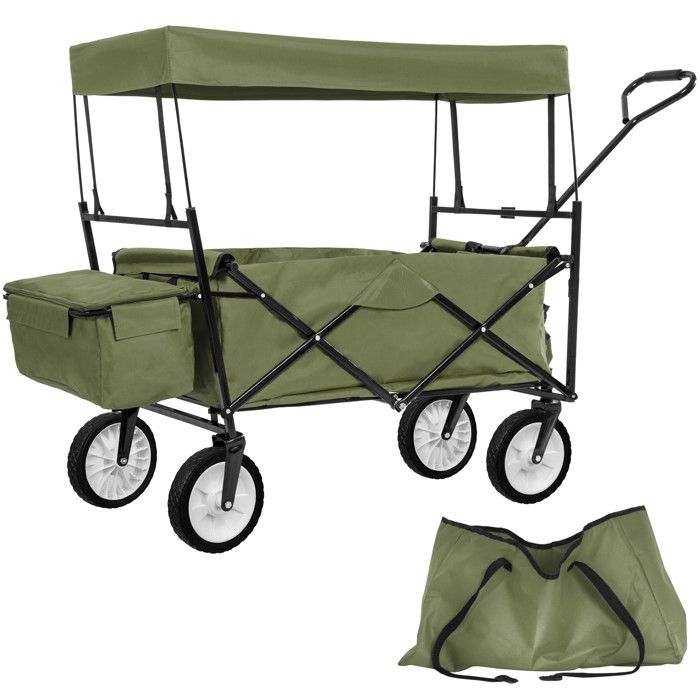 TECTAKE Chariot de transport à main pliable - Charge max 70 Kg - Sac de transport - Vert