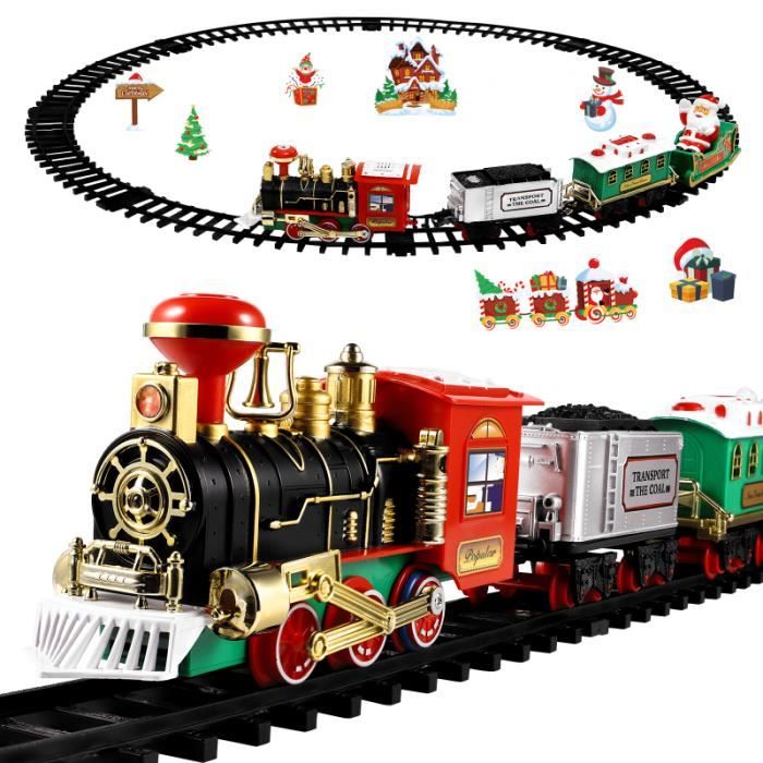 The Good Life Grand Train Loco de Noël avec Père Noël 24cm Longue avec 3 Carrousels Rotatifs 