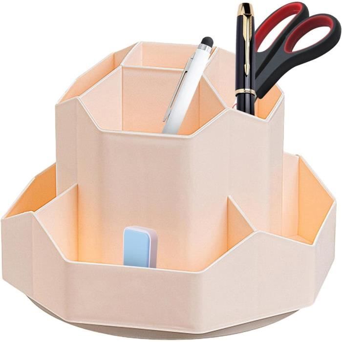 Organisateur De Bureau PU Cuir Multifonction Noir - Rangement Stylo Et Accessoires