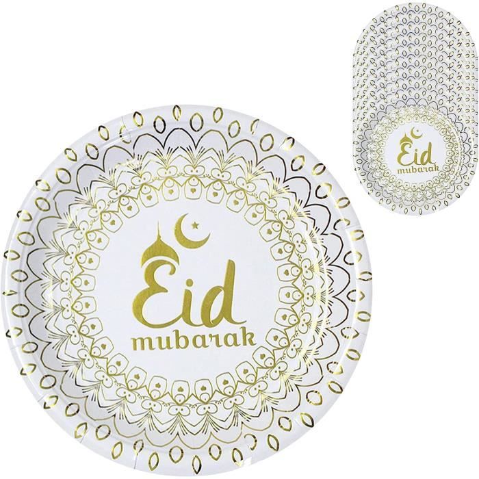Vaisselle Jetable Eid Mubarak - 60 Pièces Or | Assiettes, Gobelets, Pailles Et Serviettes
