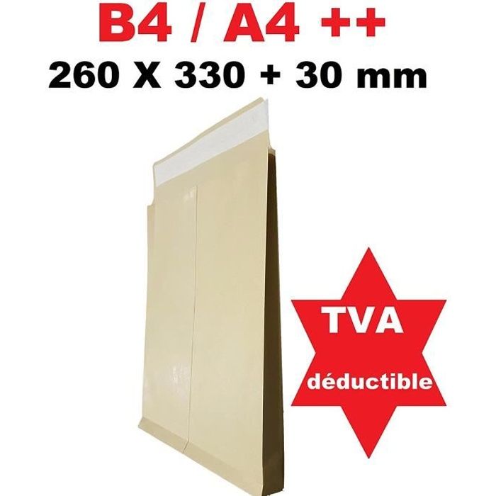 Lot de 100 - Grande enveloppe ?� soufflet - pochette MARRON ?� soufflet 260 X 330 + 30 mm papier 